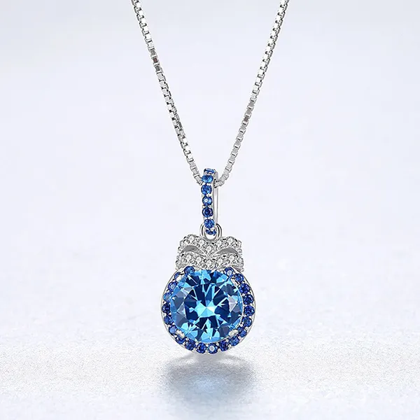 Dây Chuyền Nữ Lili Jewelry Đính Đá Topaz Tròn Aviana LILI_098157 Màu Xanh Bạc - Trang sức - Vua Hàng Hiệu