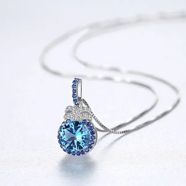 Dây Chuyền Nữ Lili Jewelry Đính Đá Topaz Tròn Aviana LILI_098157 Màu Xanh Bạc - Trang sức - Vua Hàng Hiệu