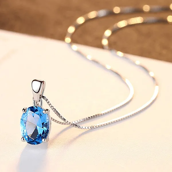 Dây Chuyền Nữ Lili Jewelry Đính Đá Topaz Wrenlee LILI_098093 Màu Xanh Bạc