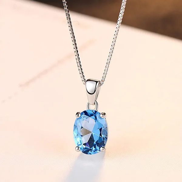 Dây Chuyền Nữ Lili Jewelry Đính Đá Topaz Wrenlee LILI_098093 Màu Xanh Bạc