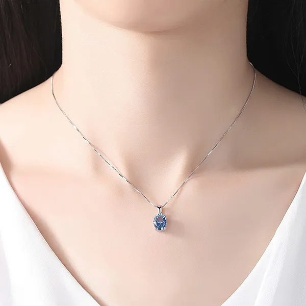 Dây Chuyền Nữ Lili Jewelry Đính Đá Topaz Wrenlee LILI_098093 Màu Xanh Bạc