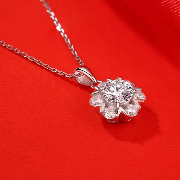 Dây Chuyền Nữ Lili Jewelry Đính Kim Cương Moissanite 1 Carat Hình Bông Hoa Tuyết Snow LILI_053732 Màu Bạc