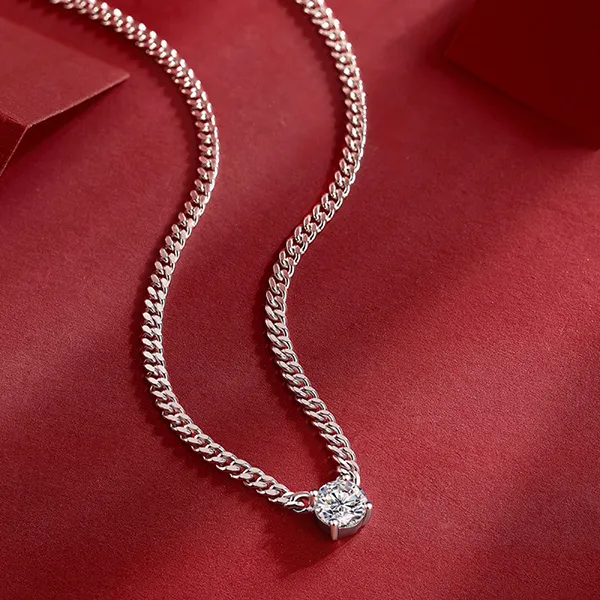Dây Chuyền Nữ Lili Jewelry Đính Kim Cương Moissanite 1 Hột Bevis LILI_053795 Màu Bạc