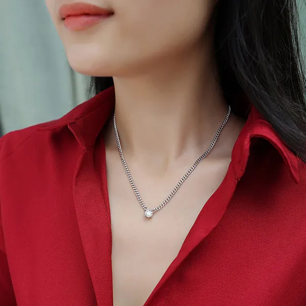 Dây Chuyền Nữ Lili Jewelry Đính Kim Cương Moissanite 1 Hột Bevis LILI_053795 Màu Bạc