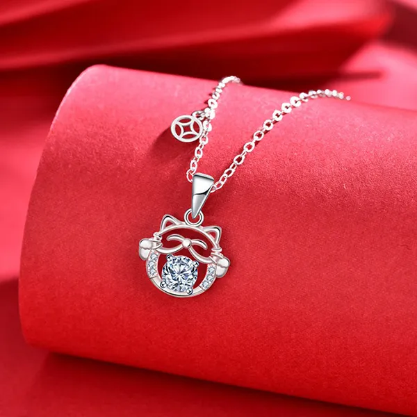 Dây Chuyền Nữ Lili Jewelry Đính Kim Cương Moissanite Mèo Hạnh Phúc LILI_075453 Màu Bạc