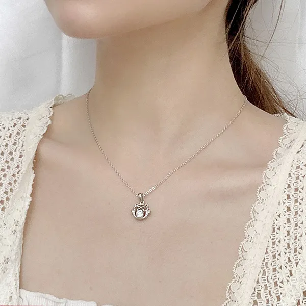 Dây Chuyền Nữ Lili Jewelry Đính Kim Cương Moissanite Mèo Hạnh Phúc LILI_075453 Màu Bạc