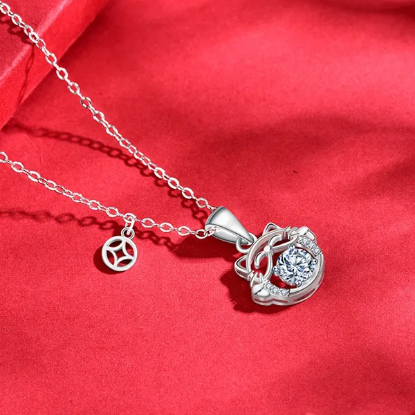 Dây Chuyền Nữ Lili Jewelry Đính Kim Cương Moissanite Mèo Hạnh Phúc LILI_075453 Màu Bạc