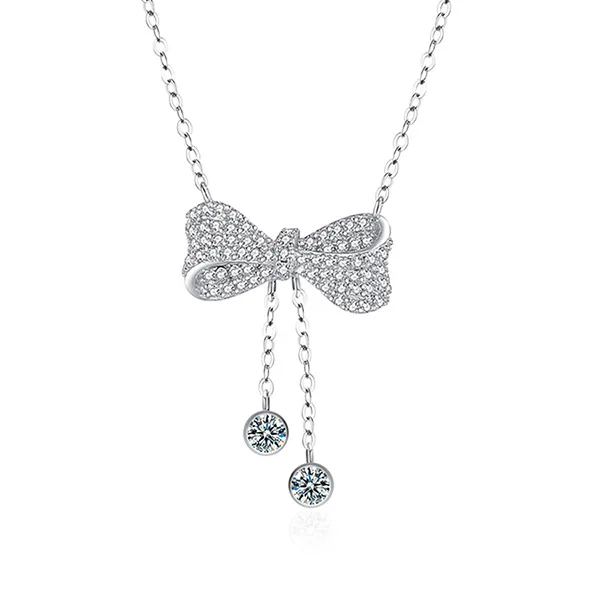 Dây Chuyền Nữ Lili Jewelry Đính Kim Cương Moissanite Nơ Xinh Xắn Isabelle LILI_159827 Màu Bạc