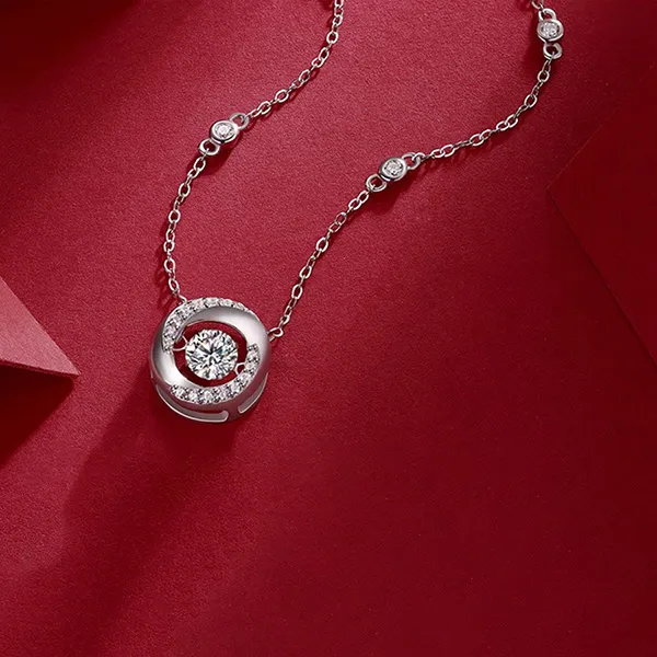 Dây Chuyền Nữ Lili Jewelry Đính Kim Cương Moissanite Tròn Đá Nhảy Piper LILI_159784 Màu Bạc