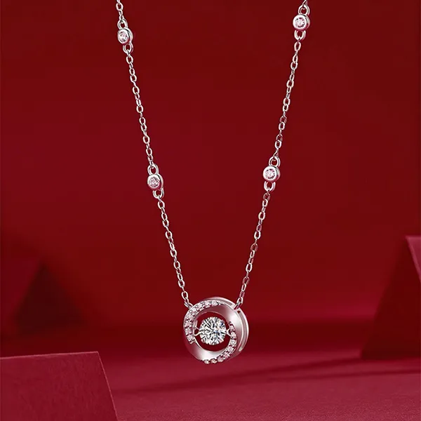 Dây Chuyền Nữ Lili Jewelry Đính Kim Cương Moissanite Tròn Đá Nhảy Piper LILI_159784 Màu Bạc