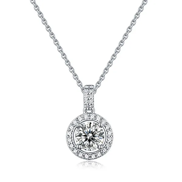 Dây Chuyền Nữ Lili Jewelry Đính Kim Cương Moissanite Tròn Theophilus LILI_596547 Màu Bạc Size 1 Carat