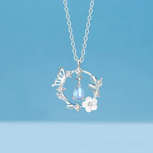 Dây Chuyền Nữ Lili Jewelry Đính Đá CZ Hoa Bướm Daria LILI_544483 Màu Xanh Bạc