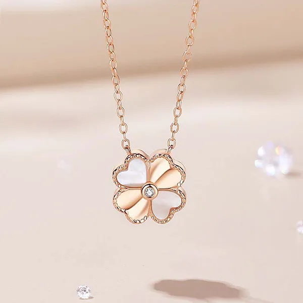 Dây Chuyền Nữ Lili Jewelry Đính Kim Cương Tự Nhiên Cỏ 4 Lá Lucky LILI_832459 Màu Vàng Bạc