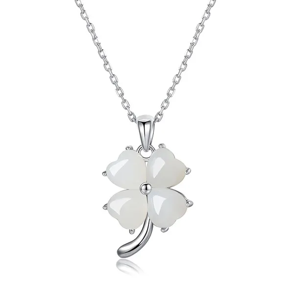 Dây Chuyền Nữ Lili Jewelry Đính Ngọc Bích Hetian Cỏ 4 Lá May Mắn Kiera LILI_745519 Màu Trắng - Trang sức - Vua Hàng Hiệu