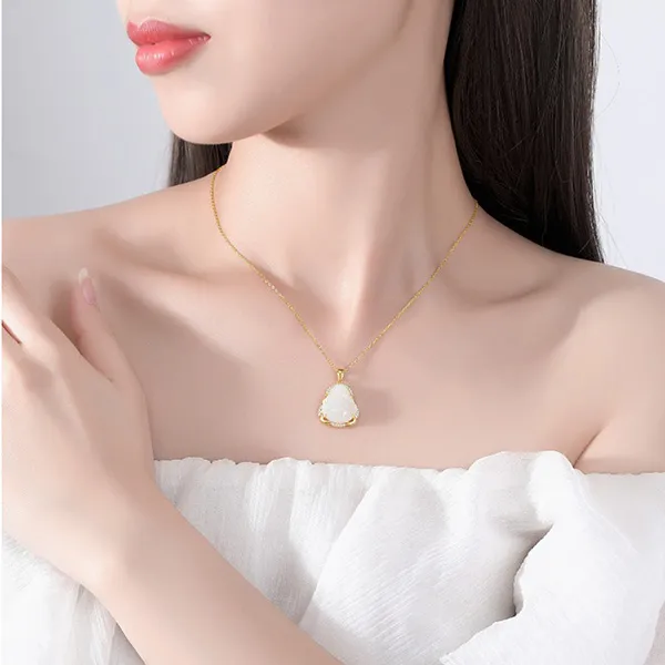Dây Chuyền Nữ Lili Jewelry Đính Ngọc Bích Hetian Phật Di Lặc Veda LILI_098952 Màu Vàng - Trang sức - Vua Hàng Hiệu