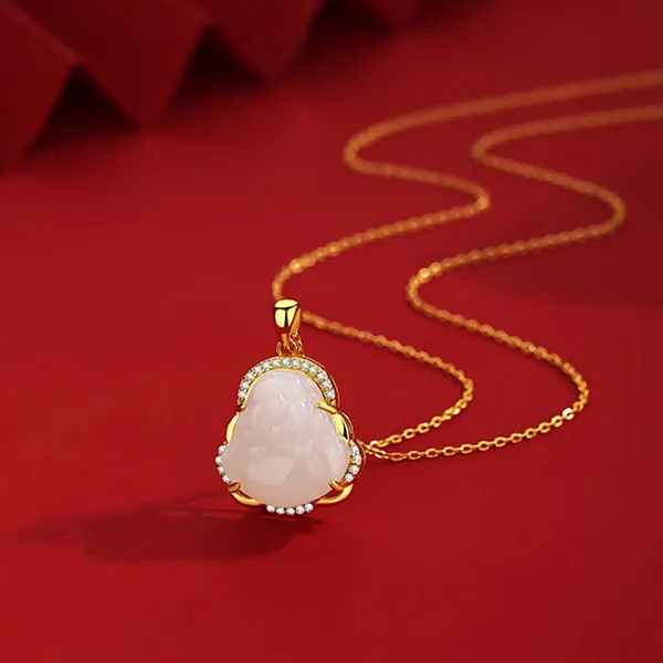 Dây Chuyền Nữ Lili Jewelry Đính Ngọc Bích Hetian Phật Di Lặc Veda LILI_098952 Màu Vàng - Trang sức - Vua Hàng Hiệu
