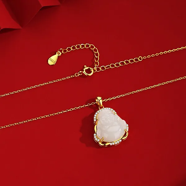 Dây Chuyền Nữ Lili Jewelry Đính Ngọc Bích Hetian Phật Di Lặc Veda LILI_098952 Màu Vàng - Trang sức - Vua Hàng Hiệu