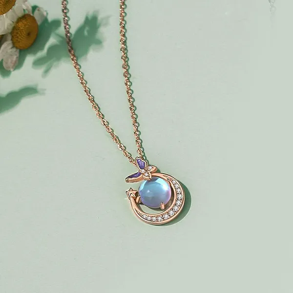 Dây Chuyền Nữ Lili Jewelry Đính Pha Lê Aurora Trăng Bướm LILI_636929 Màu Vàng Hồng - Trang sức - Vua Hàng Hiệu