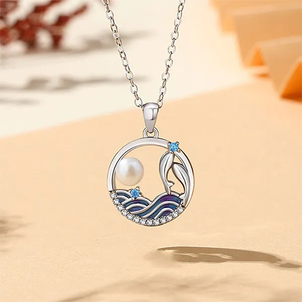 Dây Chuyền Nữ Lili Jewelry Đôi Cá Voi Greta LILI_075604 Màu Bạc Phối Xanh