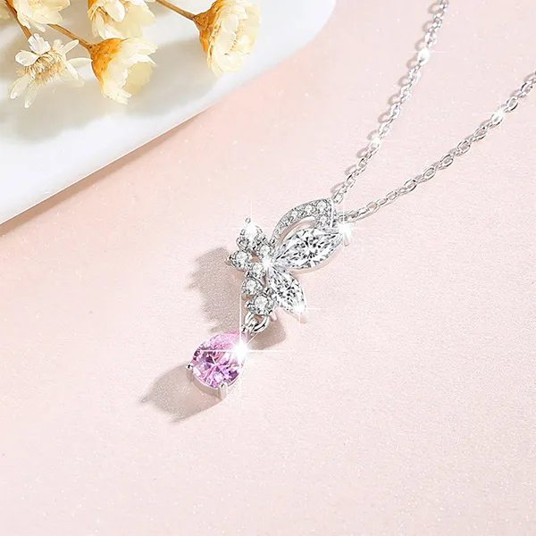 Dây Chuyền Nữ Lili Jewelry Hồ Điệp Jovie LILI_097544 Màu Bạc Phối Hồng