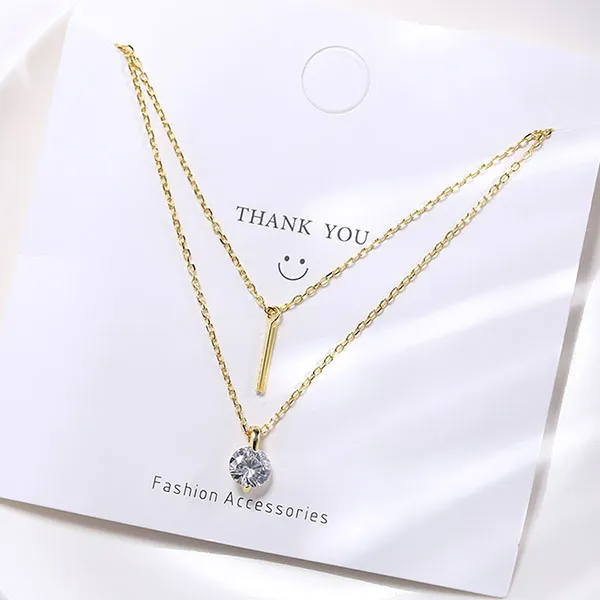 Dây Chuyền Nữ Lili Jewelry Mạ Vàng 2 Tầng Đính Đá CZ Tròn Sunday LILI_531821 Màu Vàng Gold - Trang sức - Vua Hàng Hiệu