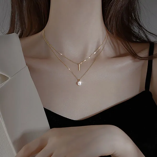 Dây Chuyền Nữ Lili Jewelry Mạ Vàng 2 Tầng Đính Đá CZ Tròn Sunday LILI_531821 Màu Vàng Gold - Trang sức - Vua Hàng Hiệu