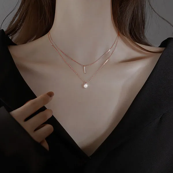 Dây Chuyền Nữ Lili Jewelry Mạ Vàng 2 Tầng Đính Đá CZ Tròn Sunday LILI_531821 Màu Vàng Hồng - Trang sức - Vua Hàng Hiệu