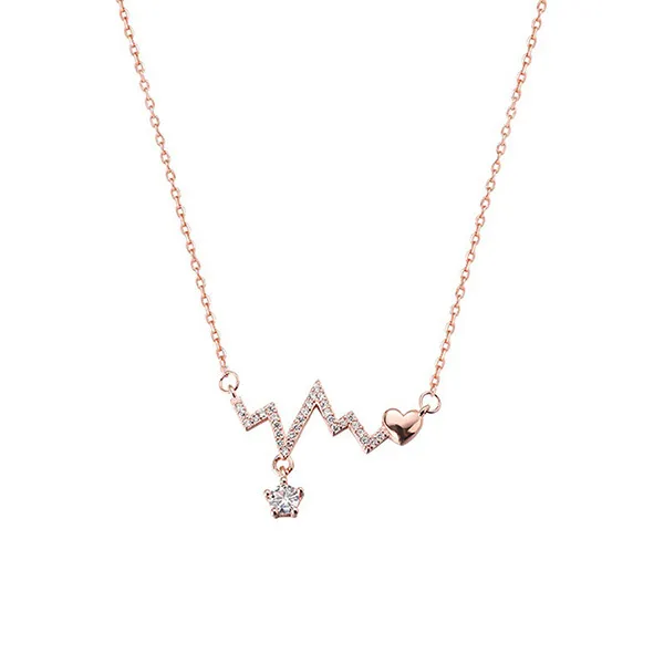 Dây Chuyền Nữ Lili Jewelry Mạ Vàng Đính Đá CZ Nhịp Tim LILI_293746 Màu Vàng Hồng - Trang sức - Vua Hàng Hiệu