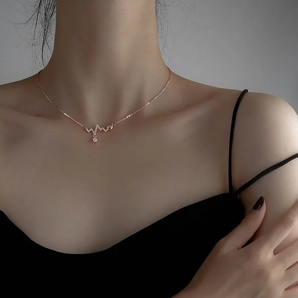 Dây Chuyền Nữ Lili Jewelry Mạ Vàng Đính Đá CZ Nhịp Tim LILI_293746 Màu Vàng Hồng - Trang sức - Vua Hàng Hiệu