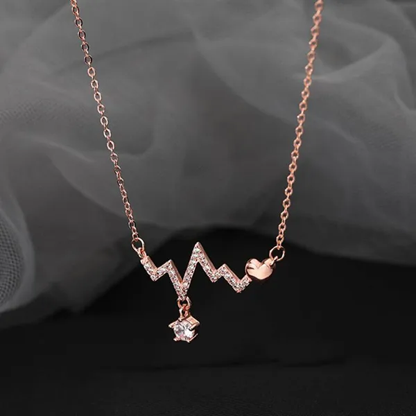 Dây Chuyền Nữ Lili Jewelry Mạ Vàng Đính Đá CZ Nhịp Tim LILI_293746 Màu Vàng Hồng - Trang sức - Vua Hàng Hiệu