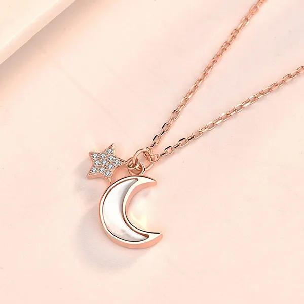 Dây Chuyền Nữ Lili Jewelry Mạ Vàng Hồng Đính Đá CZ Mặt Trăng Sao Lovely LILI_652773 Màu Vàng Hồng - Trang sức - Vua Hàng Hiệu