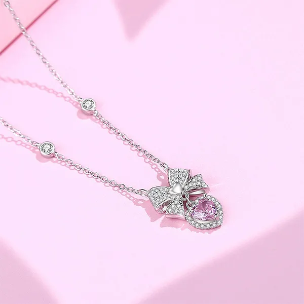 Dây Chuyền Nữ Lili Jewelry Nơ Alena LILI_097667 Màu Bạc Phối Hồng - Trang sức - Vua Hàng Hiệu