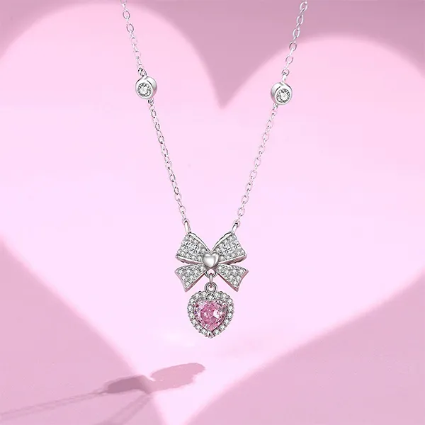 Dây Chuyền Nữ Lili Jewelry Nơ Alena LILI_097667 Màu Bạc Phối Hồng - Trang sức - Vua Hàng Hiệu