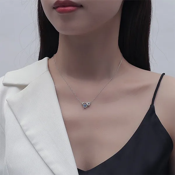 Dây Chuyền Nữ Lili Jewelry Trái Tim Ghép Đôi Nyra LILI_071614 Màu Bạc Xanh - Trang sức - Vua Hàng Hiệu