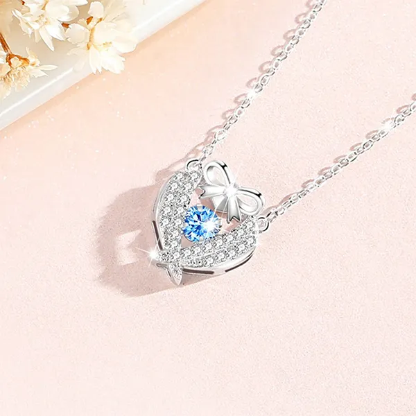 Dây Chuyền Nữ Lili Jewelry Trái Tim Thắt Nơ Valery LILI_098289 Màu Bạc