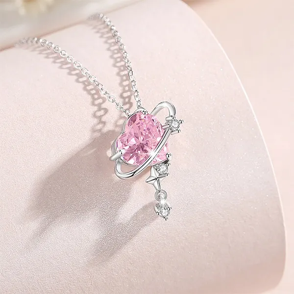 Dây Chuyền Nữ Lili Jewelry Trái Tim Trời Sao Rivka LILI_098280 Màu Bạc Phối Hồng