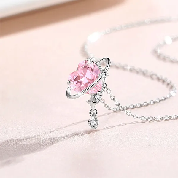 Dây Chuyền Nữ Lili Jewelry Trái Tim Trời Sao Rivka LILI_098280 Màu Bạc Phối Hồng