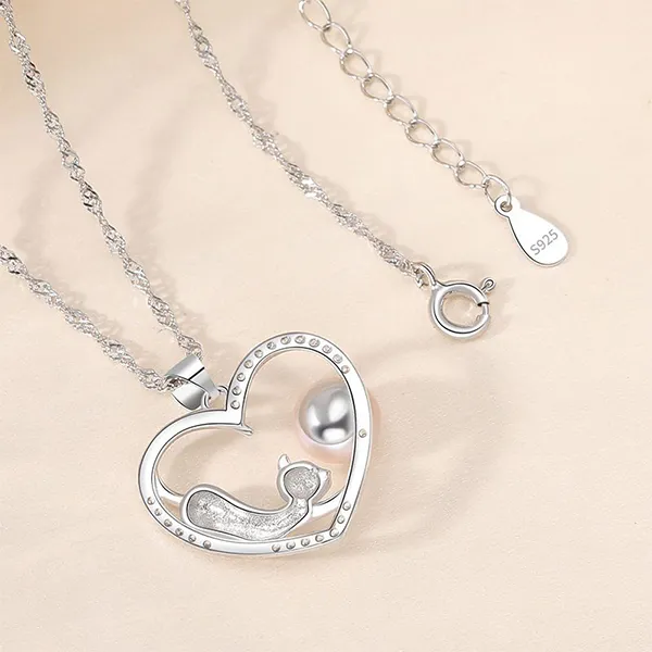 Dây Chuyền Nữ Lili Jewelry Trái Tim Và Mèo Nhỏ LILI_875778 Màu Bạc Hồng