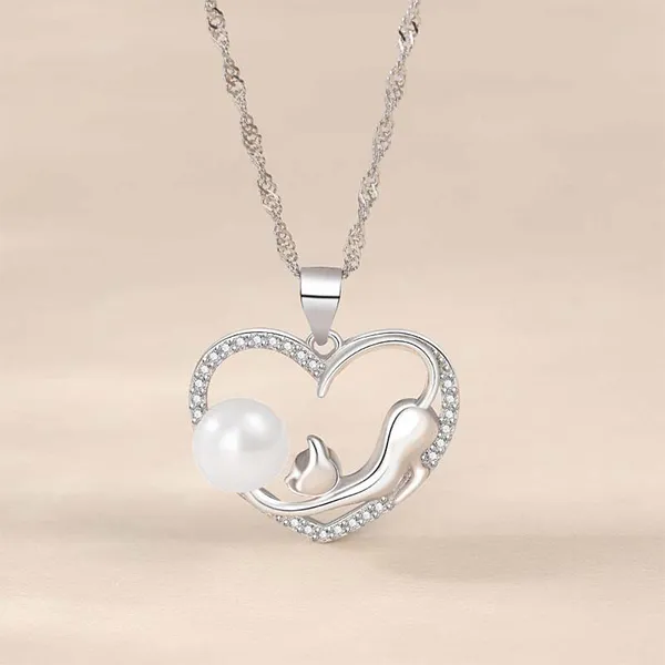 Dây Chuyền Nữ Lili Jewelry Trái Tim Và Mèo Nhỏ LILI_875778 Màu Bạc
