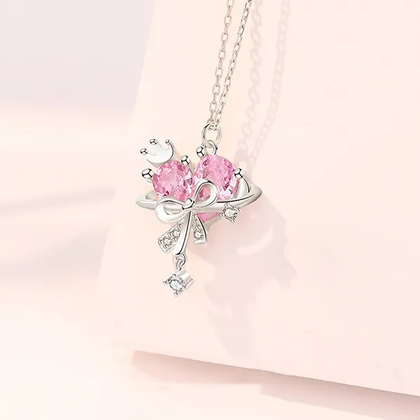 Dây Chuyền Nữ Lili Jewelry Trái Tim Vương Miện Marilyn LILI_105338 Màu Bạc/Hồng - Trang sức - Vua Hàng Hiệu