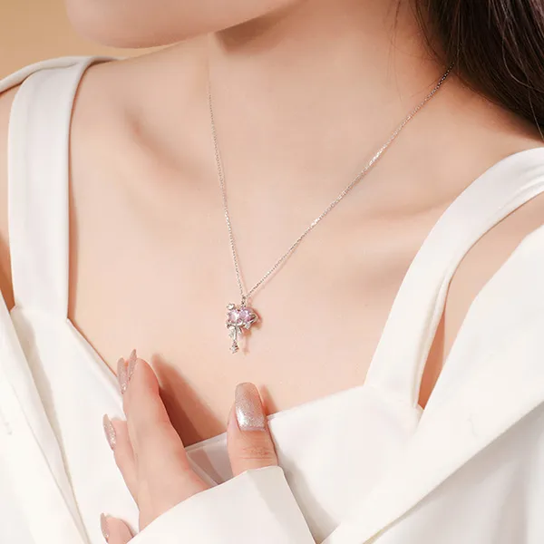 Dây Chuyền Nữ Lili Jewelry Trái Tim Vương Miện Marilyn LILI_105338 Màu Bạc/Hồng - Trang sức - Vua Hàng Hiệu