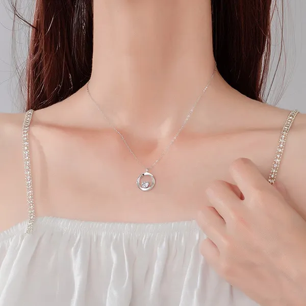 Dây Chuyền Nữ Lili Jewelry Tròn Đính Đá CZ Trái Tim Kaydence LILI_098854 Màu Bạc - Trang sức - Vua Hàng Hiệu