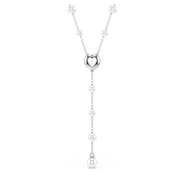 Dây Chuyền Nữ Swarovski Crystal Pearl, Mixed Cuts, Heart, White, Rhodium Plated 5720855 Màu Bạc