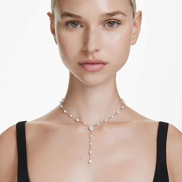 Dây Chuyền Nữ Swarovski Crystal Pearl, Mixed Cuts, Heart, White, Rhodium Plated 5720855 Màu Bạc