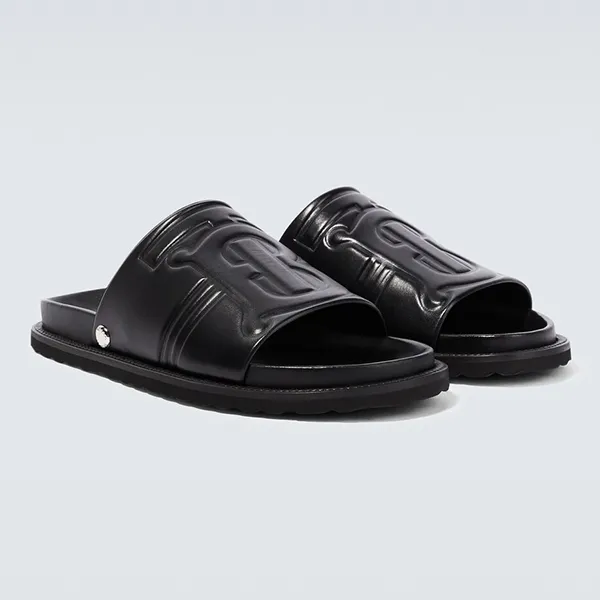 Dép Nam Burberry Logo Leather Slides In Black 8065467 Đen Size 41