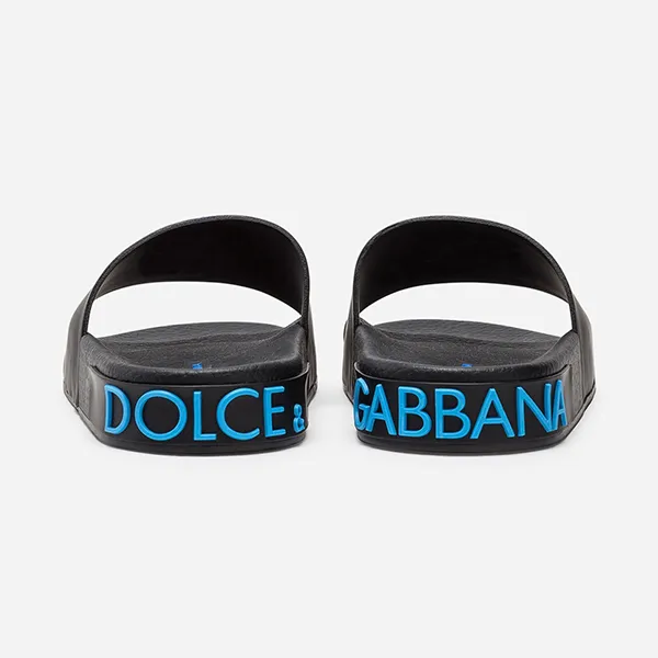 Dép Nam Dolce & Gabbana D&G Elegant Black Leather Slide Sandals CS1646 Màu Đen Size 39