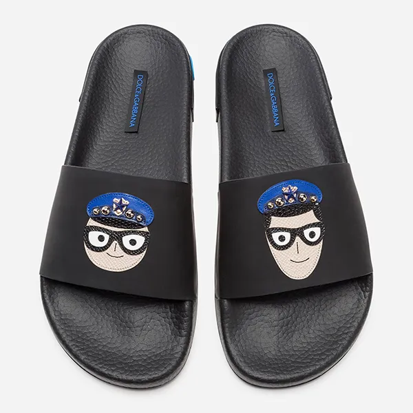 Dép Nam Dolce & Gabbana D&G Elegant Black Leather Slide Sandals CS1646 Màu Đen Size 39