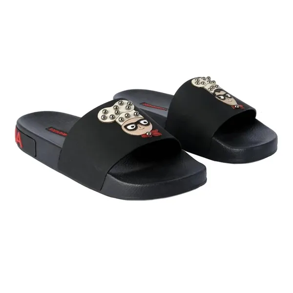 Dép Nam Dolce & Gabbana D&G Rubber And Calfskin Sliders With Patches CS1646 Màu Đen Size 41