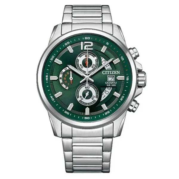 Đồng Hồ Nam Citizen Chronograph Quartz Green Dial Watch AN3690-56X Màu Bạc /Xanh Lá