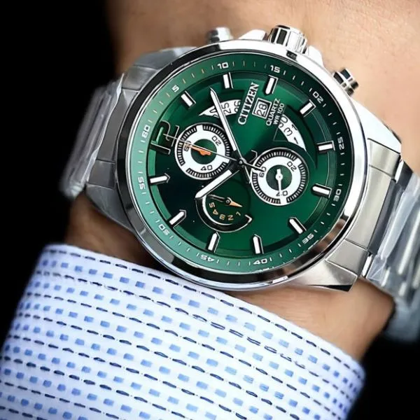 Đồng Hồ Nam Citizen Chronograph Quartz Green Dial Watch AN3690-56X Màu Bạc /Xanh Lá